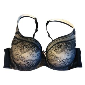 Cacique Modern Lace Covered Lightly Lined Balconette Black Floral Bra Size 40C